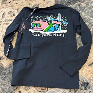 NWT. Vineyard Vines Kids Graphic Navy Long Sleeve Tee, ski! Size 8/10